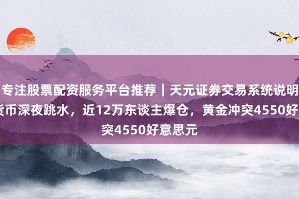 专注股票配资服务平台推荐｜天元证券交易系统说明 加密货币深夜跳水，近12万东谈主爆仓，黄金冲突4550好意思元