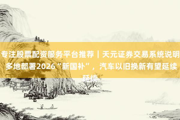 专注股票配资服务平台推荐｜天元证券交易系统说明 多地部署2026“新国补”，汽车以旧换新有望延续