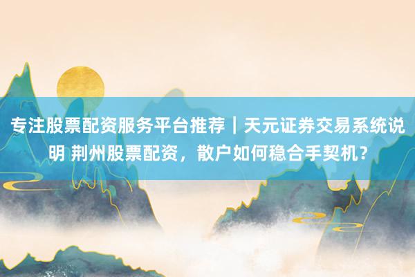 专注股票配资服务平台推荐｜天元证券交易系统说明 荆州股票配资，散户如何稳合手契机？