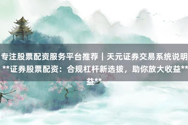 专注股票配资服务平台推荐｜天元证券交易系统说明 **证券股票配资：合规杠杆新选拔，助你放大收益**